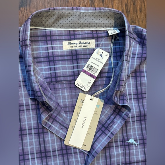 NWT Tommy Bahama "The Newport Coast" Sands Check in Purple Plaid Shirt XXL - Picture 3 of 8
